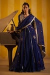Hirika & Dhruti_Navy Organza Embroidery, Zari, Sequins, Zardozi Hand Work Jacket Lehenga Set _Online_at_Aza_Fashions