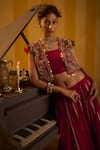 Buy_Hirika & Dhruti_Red , , Zari, Sequins, Hand Jacket Lehenga Set 