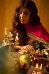 Hirika & Dhruti_Teal Silk, Organza Gota Patti V-neck Kurta Sharara And Dupatta Set _Online_at_Aza_Fashions