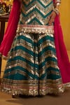 Shop_Hirika & Dhruti_Teal Silk, Organza Gota Patti V-neck Kurta Sharara And Dupatta Set _Online_at_Aza_Fashions