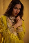 Buy_Hirika & Dhruti_Yellow Silk Embroidery, Sequins, Tassels, Metal Tikki Work Angarkha Pant Set _Online_at_Aza_Fashions