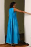Shop_Kharakapas_Blue Chanderi V-neck Ambar Jumpsuit _at_Aza_Fashions