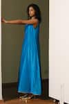 Kharakapas_Blue Chanderi V-neck Ambar Jumpsuit _Online_at_Aza_Fashions
