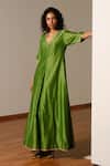 Buy_Kharakapas_Green Chanderi Silk Gota Patti V-neck Panna Jumpsuit _at_Aza_Fashions