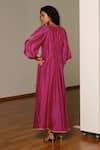 Shop_Kharakapas_Pink Chanderi Silk Embroidery, Gota Patti V-neck Gulnaar Gown _at_Aza_Fashions