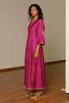 Buy_Kharakapas_Pink Chanderi Silk Embroidery, Gota Patti V-neck Gulnaar Gown _Online_at_Aza_Fashions