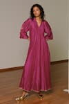 Buy_Kharakapas_Pink Chanderi Silk Embroidery, Gota Patti V-neck Gulnaar Gown _at_Aza_Fashions