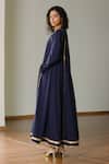 Shop_Kharakapas_Navy Kota Doria, Silk Fringe, Patti, Embroidery Tara Dupatta _at_Aza_Fashions