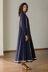 Kharakapas_Navy Kota Doria, Silk Fringe, Patti, Embroidery Tara Dupatta _Online_at_Aza_Fashions