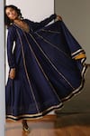 Shop_Kharakapas_Navy Kota Doria, Silk Fringe, Patti, Embroidery Tara Dupatta _Online_at_Aza_Fashions