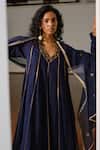 Kharakapas_Navy Kota Doria, Silk Fringe, Patti, Embroidery Tara Dupatta _at_Aza_Fashions
