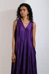 Kharakapas_Purple Chanderi V-neck Kachnaar Jumpsuit _Online_at_Aza_Fashions