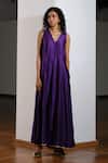 Buy_Kharakapas_Purple Chanderi V-neck Kachnaar Jumpsuit _at_Aza_Fashions