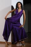 Buy_Kharakapas_Purple Chanderi V-neck Kachnaar Jumpsuit _Online_at_Aza_Fashions