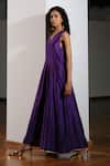 Shop_Kharakapas_Purple Chanderi V-neck Kachnaar Jumpsuit _Online_at_Aza_Fashions