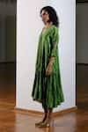 Buy_Kharakapas_Green Chanderi Silk, Kota Doria Embroidery, Patti V-neck Papiha Kurta Set _Online_at_Aza_Fashions