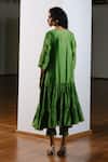Shop_Kharakapas_Green Chanderi Silk, Kota Doria Embroidery, Patti V-neck Papiha Kurta Set _at_Aza_Fashions