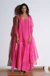 Buy_Kharakapas_Pink , , Kota Doria, Rani Kurta Sharara Set _at_Aza_Fashions