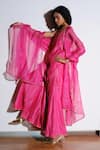 Shop_Kharakapas_Pink Kota Doria, Silk Embroidery, Lace Rani Dupatta _at_Aza_Fashions