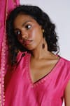 Buy_Kharakapas_Pink Kota Doria, Silk Embroidery, Lace Rani Dupatta _Online_at_Aza_Fashions