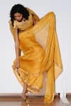 Kharakapas_Mustard Kota Doria, Silk Lace, Roshini Saree With Unstitched Blouse Piece _Online_at_Aza_Fashions