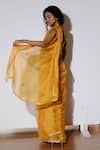 Shop_Kharakapas_Mustard Kota Doria, Silk Lace, Roshini Saree With Unstitched Blouse Piece _at_Aza_Fashions