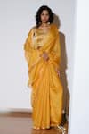 Buy_Kharakapas_Mustard Kota Doria, Silk Lace, Roshini Saree With Unstitched Blouse Piece _Online_at_Aza_Fashions