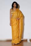 Buy_Kharakapas_Mustard Kota Doria, Silk Lace, Roshini Saree With Unstitched Blouse Piece _at_Aza_Fashions