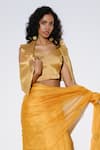Shop_Kharakapas_Mustard Kota Doria, Silk Lace, Roshini Saree With Unstitched Blouse Piece _Online_at_Aza_Fashions