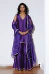 Buy_Kharakapas_Purple Chanderi, Silk, Kota Doria Patti, Embroidery Angoor Sharara Set _at_Aza_Fashions