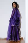 Shop_Kharakapas_Purple Chanderi, Silk, Kota Doria Patti, Embroidery Angoor Sharara Set _at_Aza_Fashions