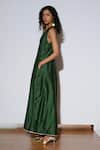 Kharakapas_Green Chanderi Silk Gota Patti V-neck Emerald Jumpsuit _at_Aza_Fashions