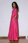 Buy_Kharakapas_Pink Chanderi Silk Gota Patti, Embroidery V-neck Gulfam Jumpsuit _Online_at_Aza_Fashions