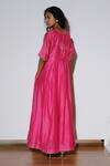 Shop_Kharakapas_Pink Chanderi Silk Gota Patti, Embroidery V-neck Gulfam Jumpsuit _at_Aza_Fashions