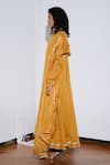 Shop_Kharakapas_Mustard Cotton, Kota Doria, Silk Patti V-neck Kiran Gown With Dupatta _at_Aza_Fashions