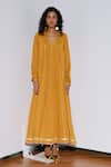 Kharakapas_Mustard Kota Doria, Silk Embroidery, Patti, Fringe Kiran Dupatta _Online_at_Aza_Fashions
