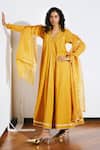 Buy_Kharakapas_Mustard Kota Doria, Silk Embroidery, Patti, Fringe Kiran Dupatta 