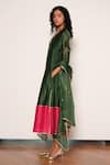Kharakapas_Green Kota Doria, Silk Embroidery, Lace, Fringe Iraani Dupatta _Online_at_Aza_Fashions