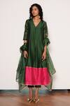 Buy_Kharakapas_Green Kota Doria, Silk Embroidery, Lace, Fringe Iraani Dupatta _at_Aza_Fashions