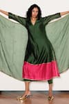 Kharakapas_Green Kota Doria, Silk Embroidery, Lace, Fringe Iraani Dupatta _at_Aza_Fashions