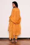 Shop_Kharakapas_Mustard Chanderi, Kota Doria Embroidery V-neck Noorani Kurta Set _at_Aza_Fashions