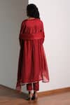 Shop_Kharakapas_Red Chanderi, Kota Doria Embroidery V-neck Kumkum Kurta Set _at_Aza_Fashions