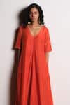 Kharakapas_Orange Chanderi Silk Gota Patti V-neck Agni Tara Jumpsuit _Online_at_Aza_Fashions