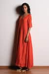 Buy_Kharakapas_Orange Chanderi Silk Gota Patti V-neck Agni Tara Jumpsuit _Online_at_Aza_Fashions