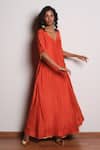 Shop_Kharakapas_Orange Chanderi Silk Gota Patti V-neck Agni Tara Jumpsuit _Online_at_Aza_Fashions