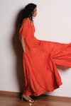 Kharakapas_Orange Chanderi Silk Gota Patti V-neck Agni Tara Jumpsuit _at_Aza_Fashions