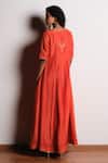 Shop_Kharakapas_Orange Chanderi Silk Gota Patti V-neck Agni Tara Jumpsuit _at_Aza_Fashions