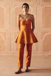 Buy_Drishti & Zahabia_Orange Dupion, Silk Embroidery, Sequins, Mirrors, Cross Stitch Print Pant Set _at_Aza_Fashions