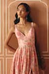 Drishti & Zahabia_Pink Dupion, Silk Zari, Sequins, Mirrors, Floral Cross Stitch Print Dress _Online_at_Aza_Fashions