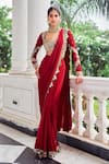 Buy_Nidhika Shekhar_Red Crepe, Silk Mirrors, Embroidery, Sequins Laal Harsh Pre-draped Saree Set _at_Aza_Fashions